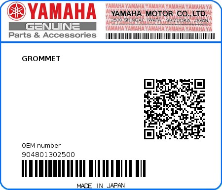 Product image: Yamaha - 904801302500 - GROMMET 