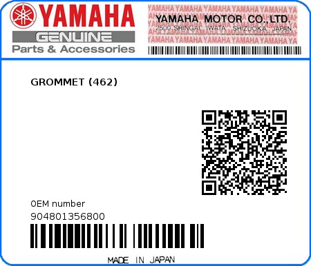 Product image: Yamaha - 904801356800 - GROMMET (462)  0