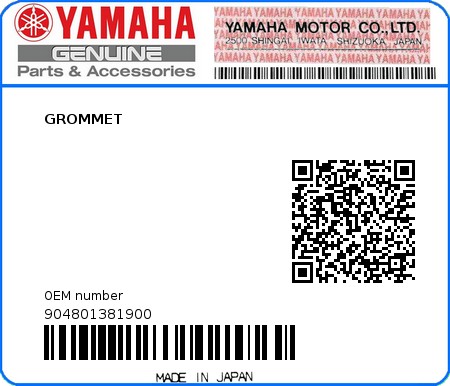 Product image: Yamaha - 904801381900 - GROMMET 