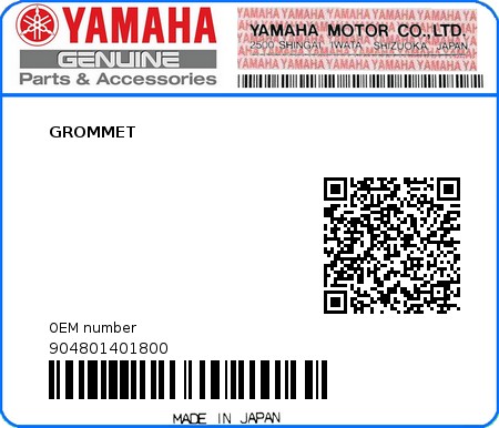 Product image: Yamaha - 904801401800 - GROMMET 