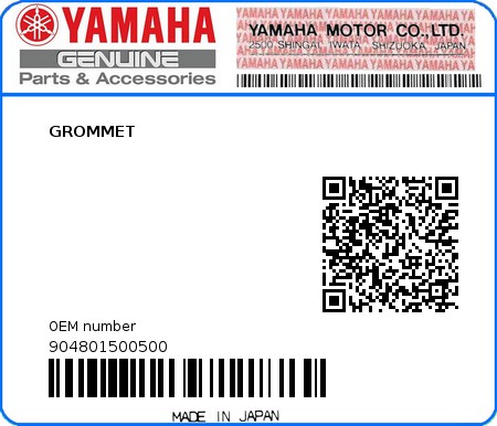 Product image: Yamaha - 904801500500 - GROMMET 