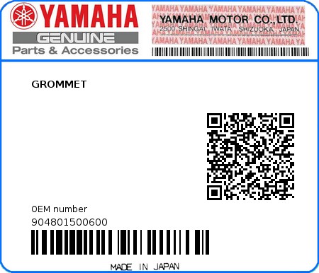 Product image: Yamaha - 904801500600 - GROMMET 