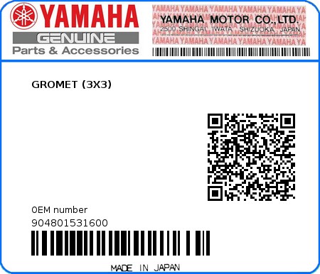 Product image: Yamaha - 904801531600 - GROMET (3X3) 