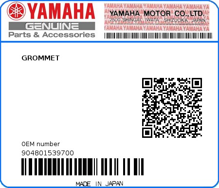 Product image: Yamaha - 904801539700 - GROMMET  