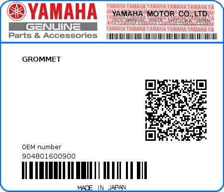 Product image: Yamaha - 904801600900 - GROMMET  0