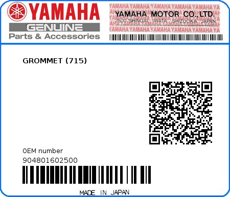 Product image: Yamaha - 904801602500 - GROMMET (715) 