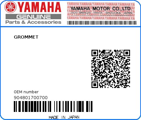 Product image: Yamaha - 904801700700 - GROMMET 