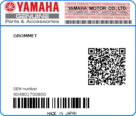 Product image: Yamaha - 904801700800 - GROMMET  0