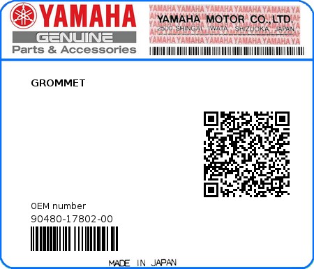 Product image: Yamaha - 90480-17802-00 - GROMMET 