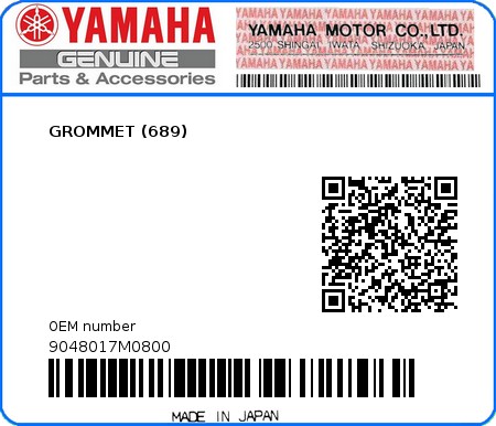 Product image: Yamaha - 9048017M0800 - GROMMET (689) 