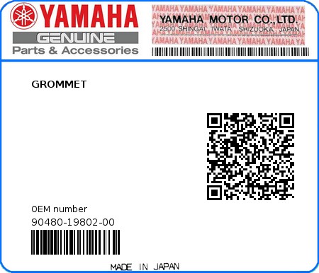 Product image: Yamaha - 90480-19802-00 - GROMMET 