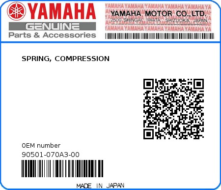 Product image: Yamaha - 90501-070A3-00 - SPRING, COMPRESSION 