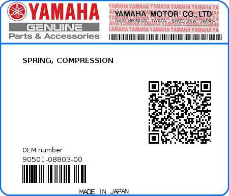 Product image: Yamaha - 90501-08803-00 - SPRING, COMPRESSION 