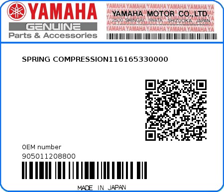 Product image: Yamaha - 905011208800 - SPRING COMPRESSION116165330000  0