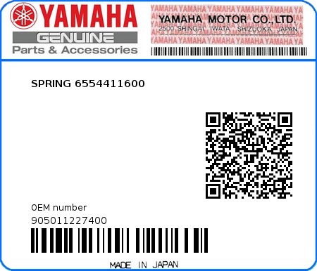 Product image: Yamaha - 905011227400 - SPRING 6554411600 