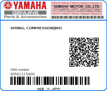 Product image: Yamaha - 90501127J400 - SPRING, COMPRESSION(JN9) 