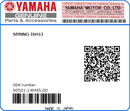 Product image: Yamaha - 90501-14M45-00 - SPRING (6H1)  0