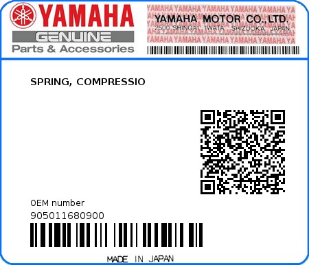 Product image: Yamaha - 905011680900 - SPRING, COMPRESSIO 