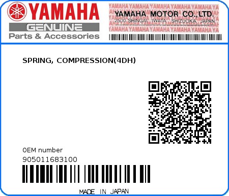 Product image: Yamaha - 905011683100 - SPRING, COMPRESSION(4DH)  0