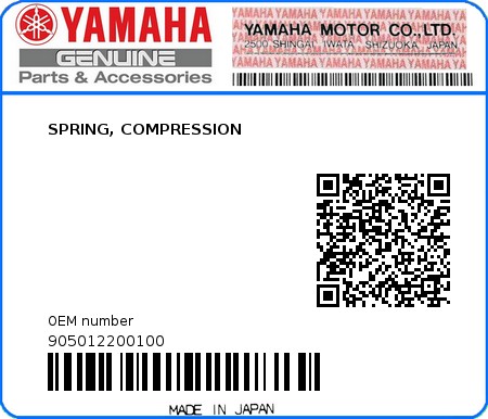 Product image: Yamaha - 905012200100 - SPRING, COMPRESSION 