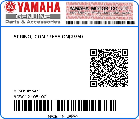 Product image: Yamaha - 90501240F400 - SPRING, COMPRESSION(2VM) 