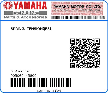 Product image: Yamaha - 905060445800 - SPRING, TENSION(JE8) 