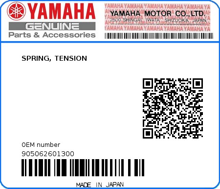 Product image: Yamaha - 905062601300 - SPRING, TENSION 