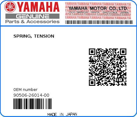 Product image: Yamaha - 90506-26014-00 - SPRING, TENSION 