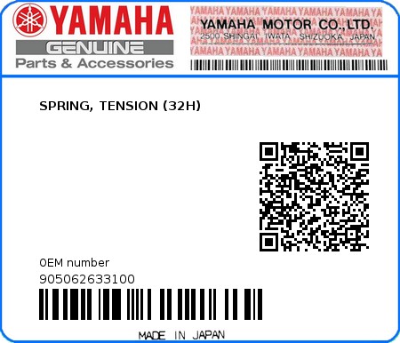 Product image: Yamaha - 905062633100 - SPRING, TENSION (32H) 