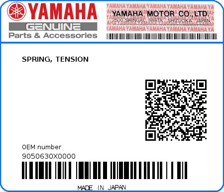 Product image: Yamaha - 9050630X0000 - SPRING, TENSION 