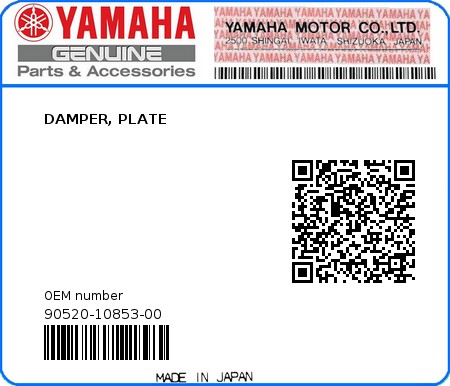 Product image: Yamaha - 90520-10853-00 - DAMPER, PLATE 