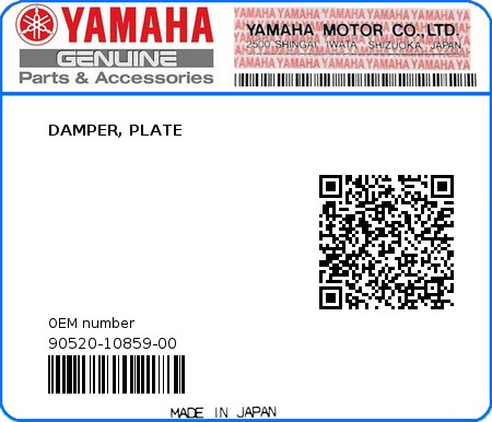 Product image: Yamaha - 90520-10859-00 - DAMPER, PLATE 