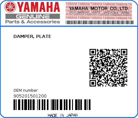 Product image: Yamaha - 905201501200 - DAMPER, PLATE 