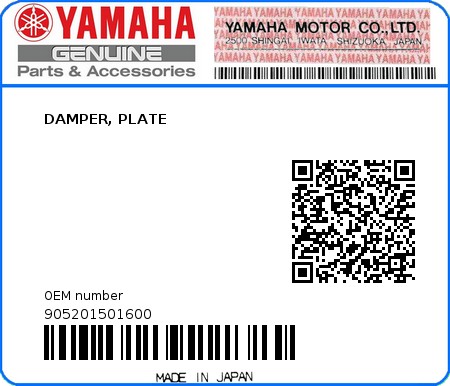 Product image: Yamaha - 905201501600 - DAMPER, PLATE 