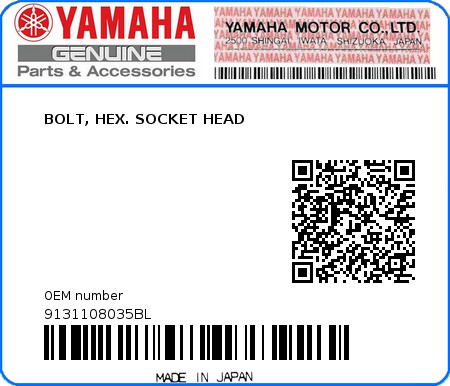 Product image: Yamaha - 9131108035BL - BOLT, HEX. SOCKET HEAD  