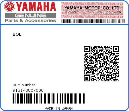 Product image: Yamaha - 913140807000 - BOLT  0