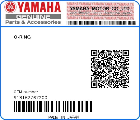 Product image: Yamaha - 913162767200 - O-RING  0