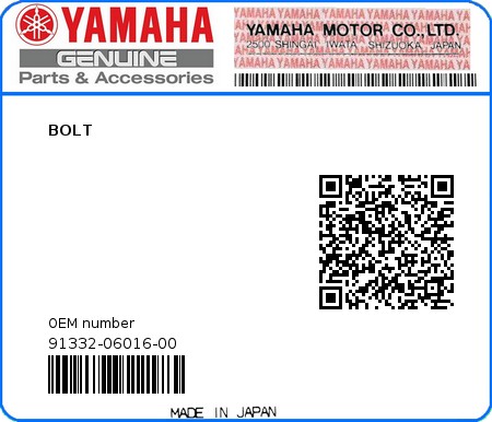 Product image: Yamaha - 91332-06016-00 - BOLT  0