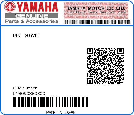 Product image: Yamaha - 918090880600 - PIN, DOWEL  0