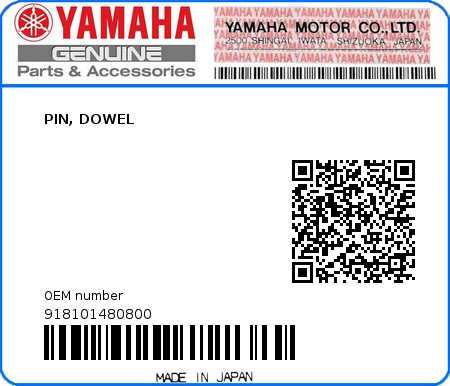 Product image: Yamaha - 918101480800 - PIN, DOWEL 