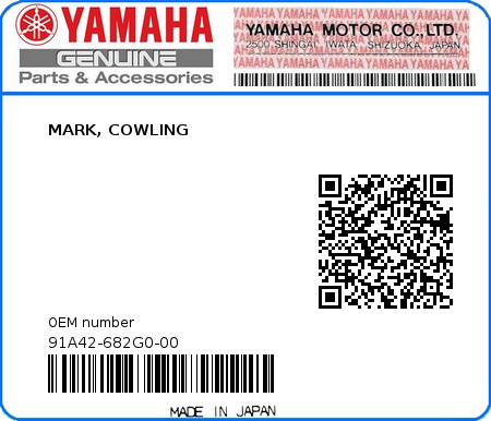 Product image: Yamaha - 91A42-682G0-00 - MARK, COWLING  0