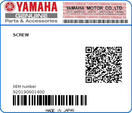 Product image: Yamaha - 920190601400 - SCREW   0