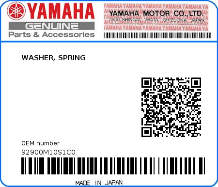 Product image: Yamaha - 92900M10S1C0 - WASHER, SPRING   0