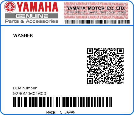 Product image: Yamaha - 9290M0601600 - WASHER 