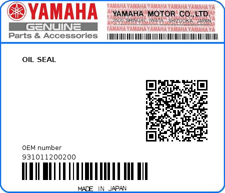 Product image: Yamaha - 931011200200 - OIL SEAL  0