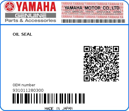 Product image: Yamaha - 931011280300 - OIL SEAL 