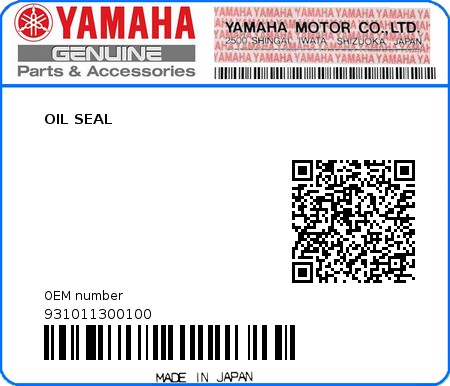 Product image: Yamaha - 931011300100 - OIL SEAL 