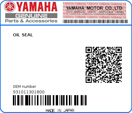 Product image: Yamaha - 931011301800 - OIL SEAL  0