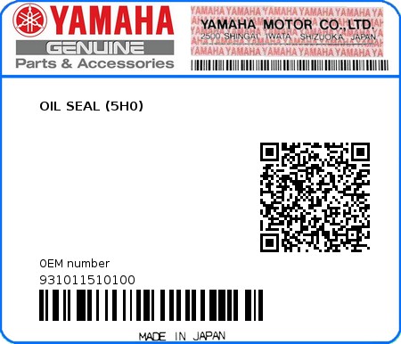 Product image: Yamaha - 931011510100 - OIL SEAL (5H0)  0