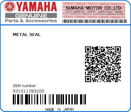 Product image: Yamaha - 931011783200 - METAL SEAL  0